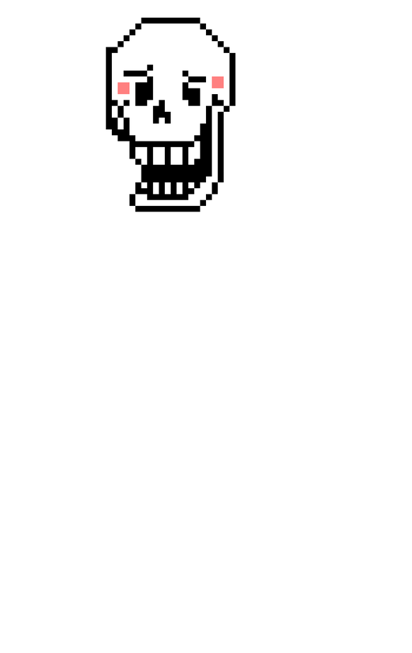 papyrus's sprite from undertale. he's blushing, with his hands behind his back.