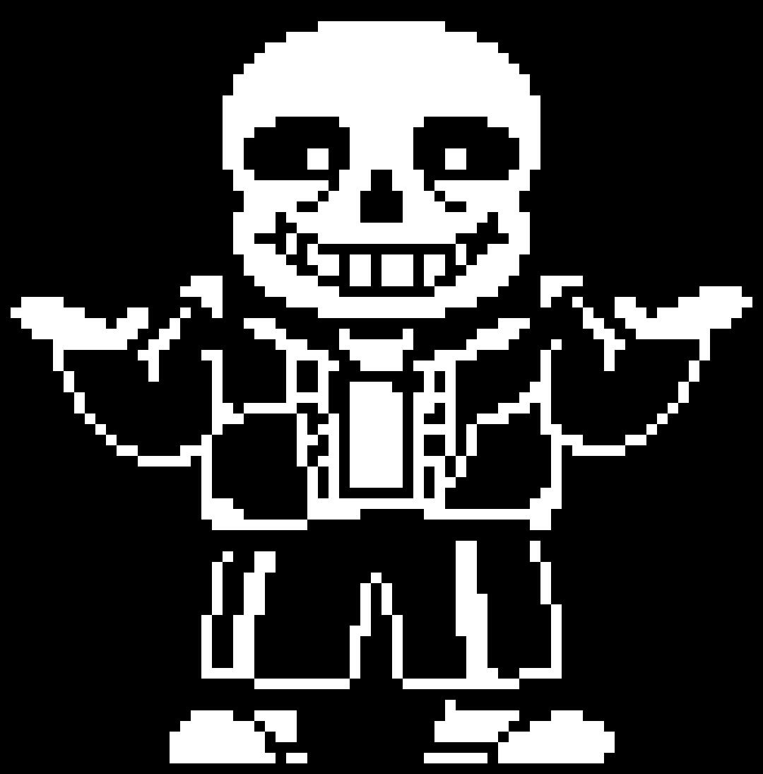 sans's sprite from undertale. he's looking at the camera and shrugging. click him to go back to the main page!