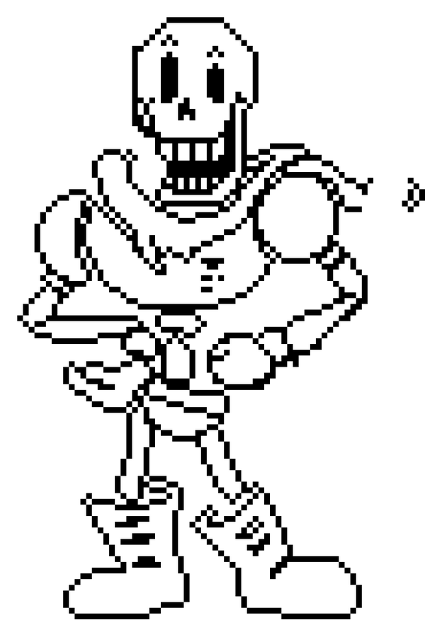 papyrus's sprite from undertale, smiling at the camera with both hands on his hips. click him to go back to the main page!